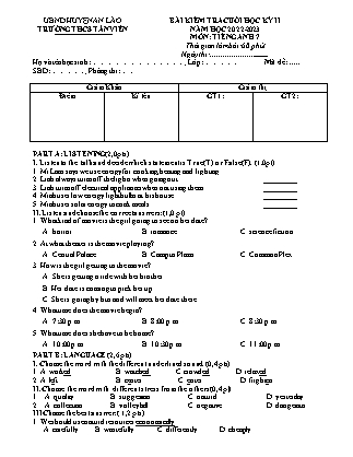 File nghe + Đề kiểm tra cuối học kì II Tiếng Anh 7 - Năm học 2022-2023 - Trường THCS Tân Viên (Có đáp án + Ma trận)