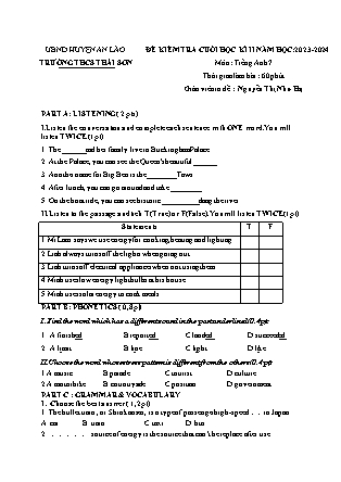 File nghe + Đề kiểm tra cuối học kì II Tiếng Anh 7 - Năm học 2022-2023 - Nguyễn Thị Như Hạ (Có đáp án + Ma trận)
