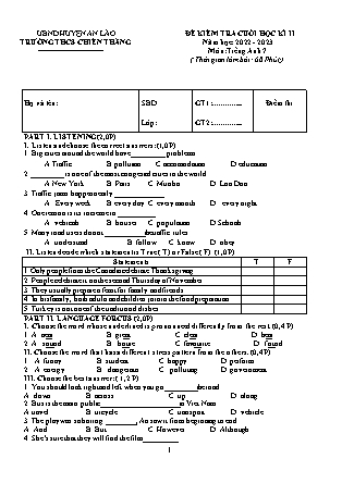File nghe + Đề kiểm tra cuối học kì II Tiếng Anh 7 - Năm học 2022-2023 - Trường THCS Chiến Thắng (Có đáp án + Ma trận)