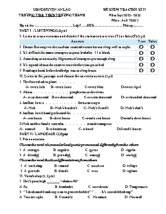 File nghe + Đề kiểm tra cuối học kì II Tiếng Anh 7 - Năm học 2022-2023 - Trường THCS Trường Thành (Có đáp án + Ma trận)