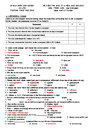 File nghe + Đề kiểm tra cuối học kì II Tiếng Anh 8 - Năm học 2022-2023 - Trường THCS Thái Sơn (Có đáp án + Ma trận)