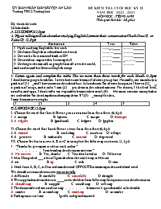 File nghe + Đề kiểm tra cuối học kì II Tiếng Anh 9 - Năm học 2022-2023 - Trường THCS Thái Sơn (Có đáp án + Ma trận)