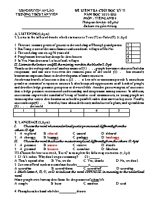 File nghe + Đề kiểm tra cuối học kì II Tiếng Anh 9 - Năm học 2022-2023 - Trường THCS Tân Viên (Có đáp án + Ma trận)