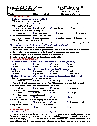 File nghe + Đề kiểm tra học kì II Tiếng Anh 7 - Năm học 2022-2023 - Trường THCS Tân Dân (Có đáp án + Ma trận)