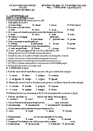 File nghe + Đề kiểm tra học kỳ II Tiếng Anh 8 - Năm học 2022-2023 - Trường TH và THCS Lê Khắc Cẩn (Có đáp án)